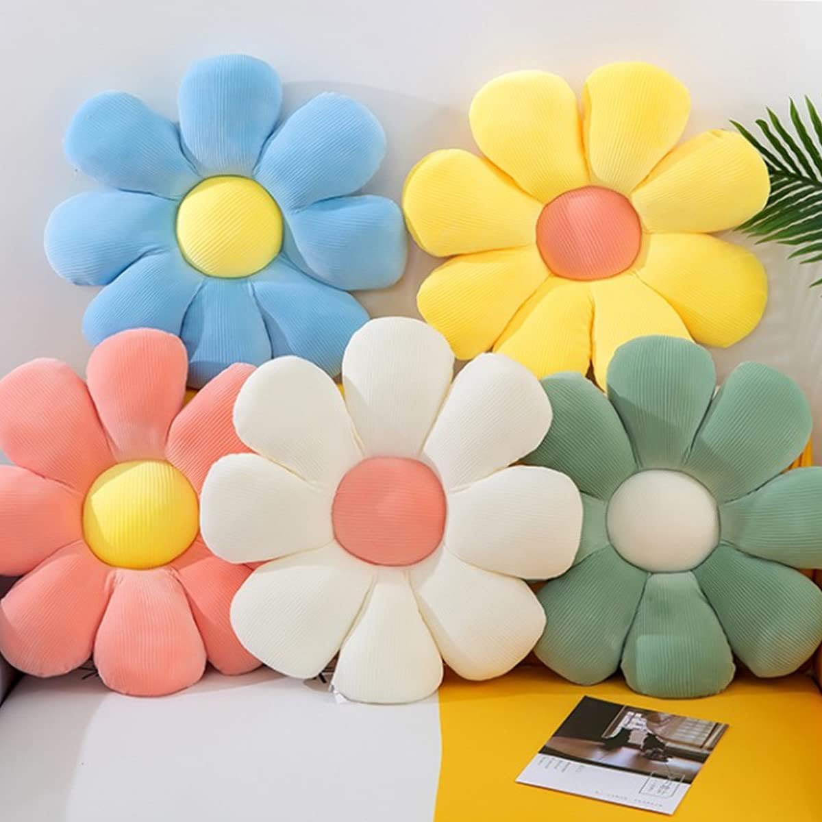 Cojín de asiento de flor de margarita, almohada de lectura de flores suaves, cojín de felpa para respaldo de silla, decoración para niñas (azul,