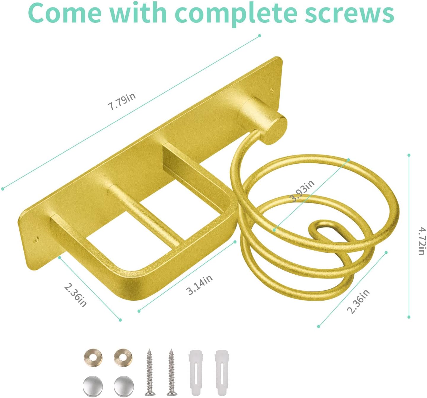Soporte dorado para secador de pelo, soporte para secadora de pelo, montado en la pared, organizador de herramientas para el cuidado del cabello,