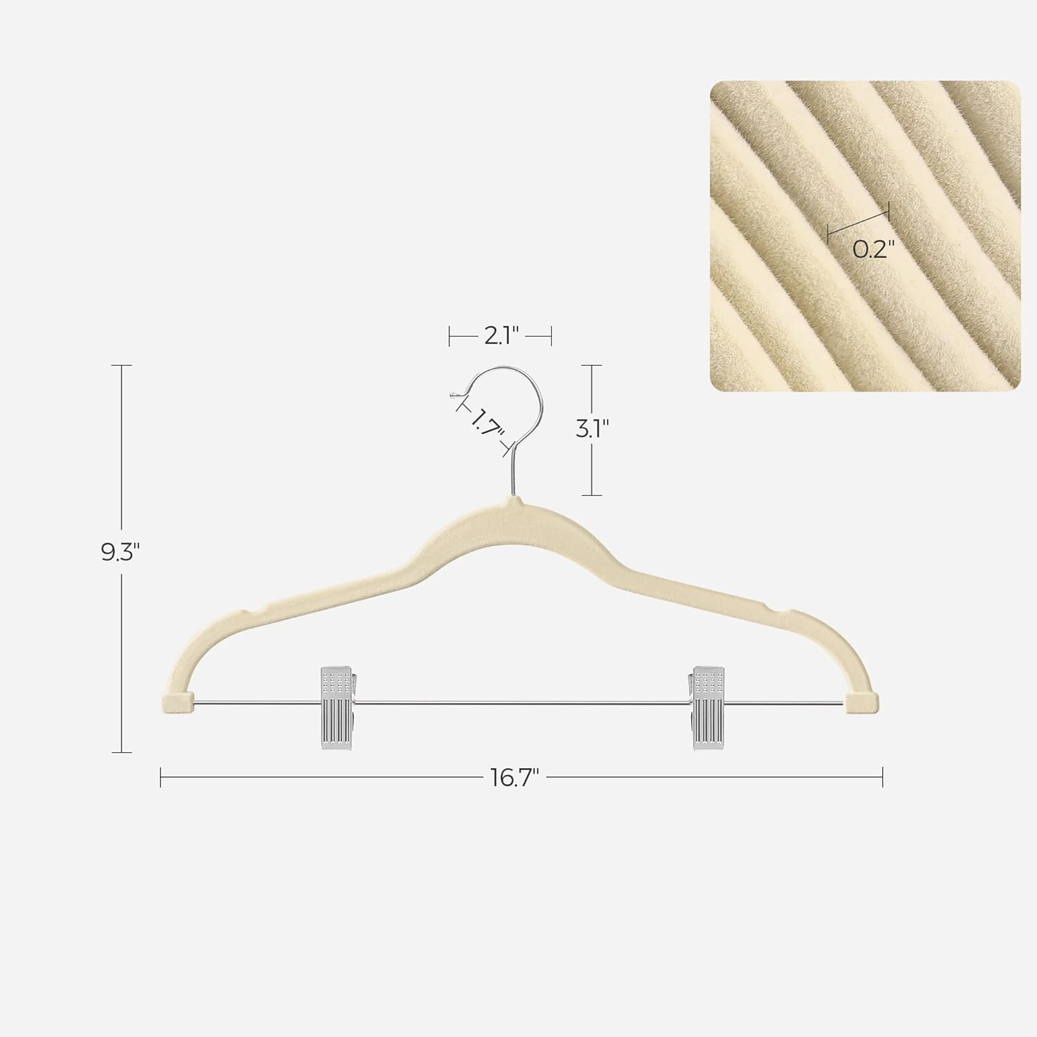 SONGMICS Paquete de 20 perchas para pantalones, perchas de terciopelo de 16.7 pulgadas de largo con clips ajustables, resistentes, antideslizantes,