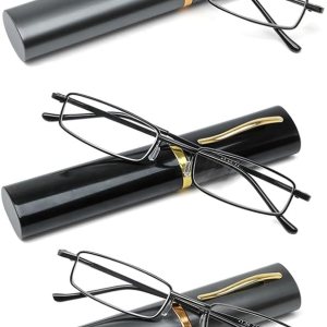 Skoveide Reading Glasses for Women Compact Slim Pocket Readers With Pen Clip Metal Case Spring Blue Light Blocking Skoveide Reading Glasses for Women Compact Slim Pocket Readers With Pen Clip Metal Case Spring Blue Light Blocking