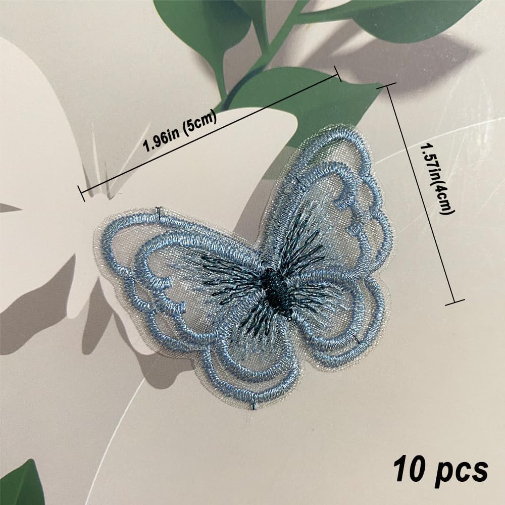 Jhesicx 10 piezas de ajuste de encaje de mariposa, doble capa de organza 3D, parches de lentejuelas, bordados de tela, para clips de pelo, garras