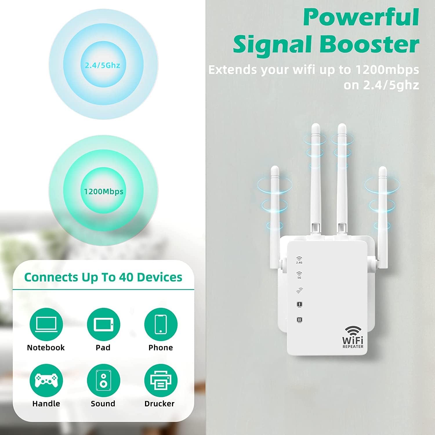 Amplificador WiFi 2023, amplificador de señal para cobertura del hogar de hasta 12880 pies cuadrados y 105 dispositivos, extensor WiFi, amplificador