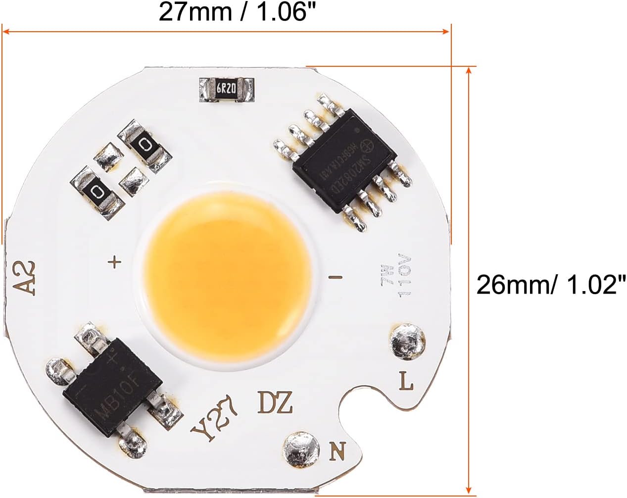 MECCANIXITY Bombilla de chip LED 110V 7W blanco cálido 3000-3200K conductor libre de alta potencia reflector lámpara módulo aluminio tablero