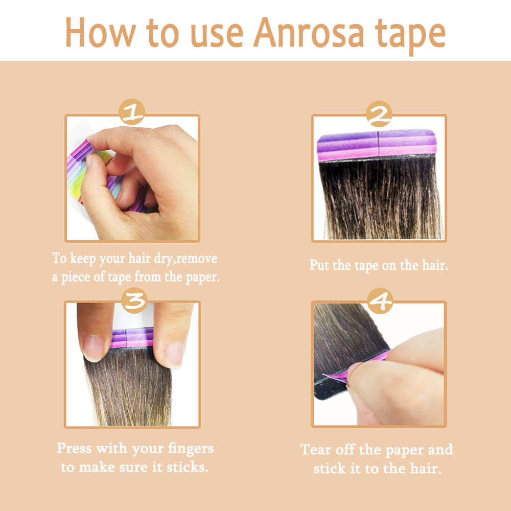 Anrosa 120 pestañas de cinta de extensión de cabello, cinta hipoalergénica de doble cara para extensiones de cabello, precortadas, fuertes sin