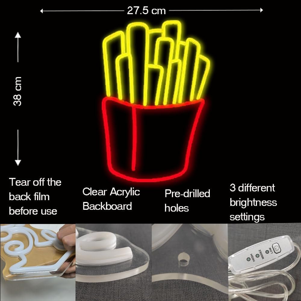 Letrero de neón de papas fritas para decoración de pared, letreros de luz LED personalizados para decoración del hogar y dormitorio, tamaño 15.0 in