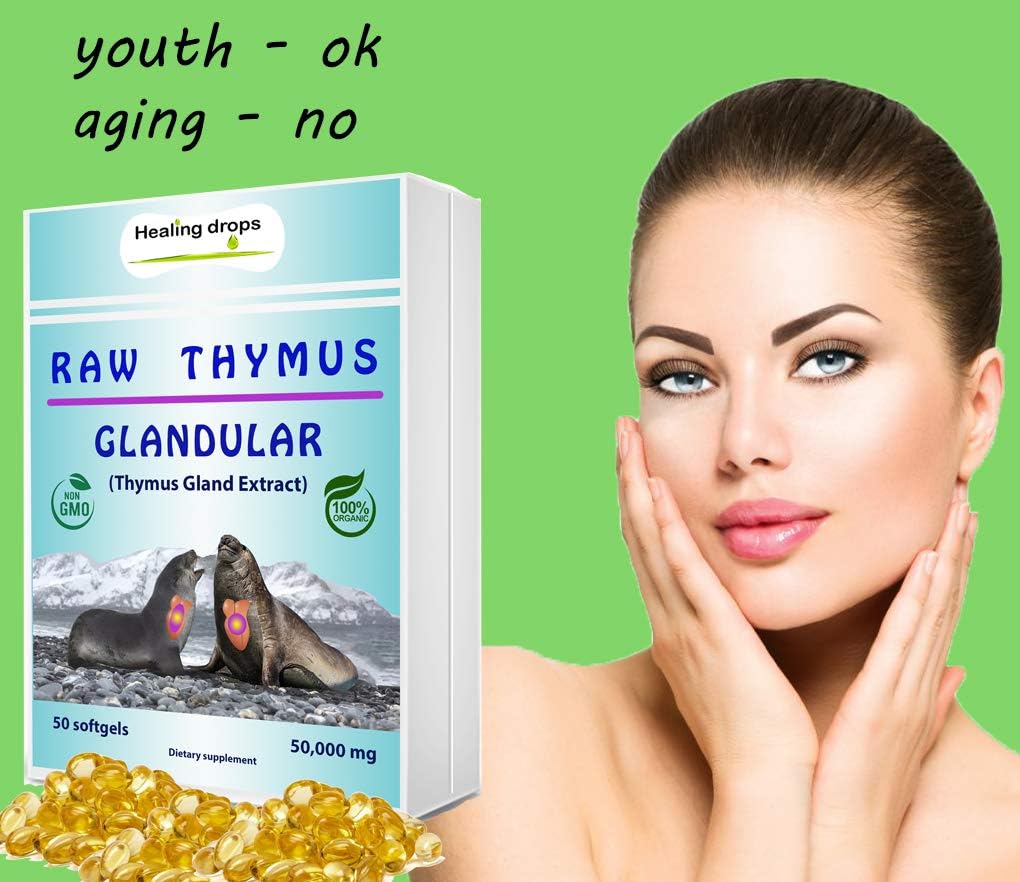 HEALING DROPS Suplemento glandular Thymus Extracto de tejido crudo – Apoya la alergia inmunológica Histamina Health Geles suaves con Harbor Seal