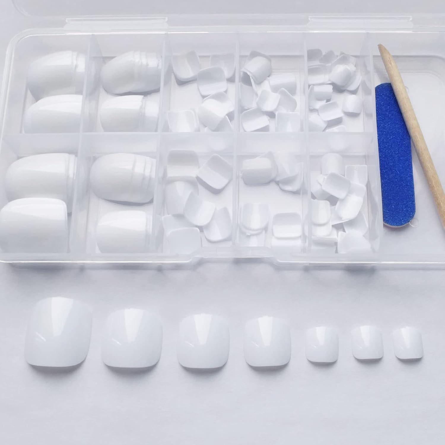 Uñas postizas blancas a presión, 120 unidades, uñas postizas cuadradas cortas, cobertura completa, acrílico brillante, puntas de uñas postizas con 5