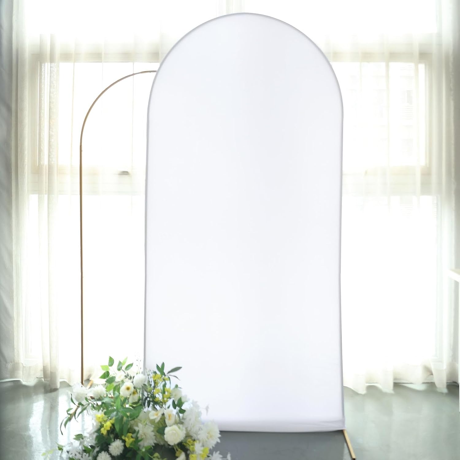 Efavormart – Cubierta de soporte para marco de telón de fondo de elastano blanco de 7 pies, cubierta de arco de boda de 2 caras