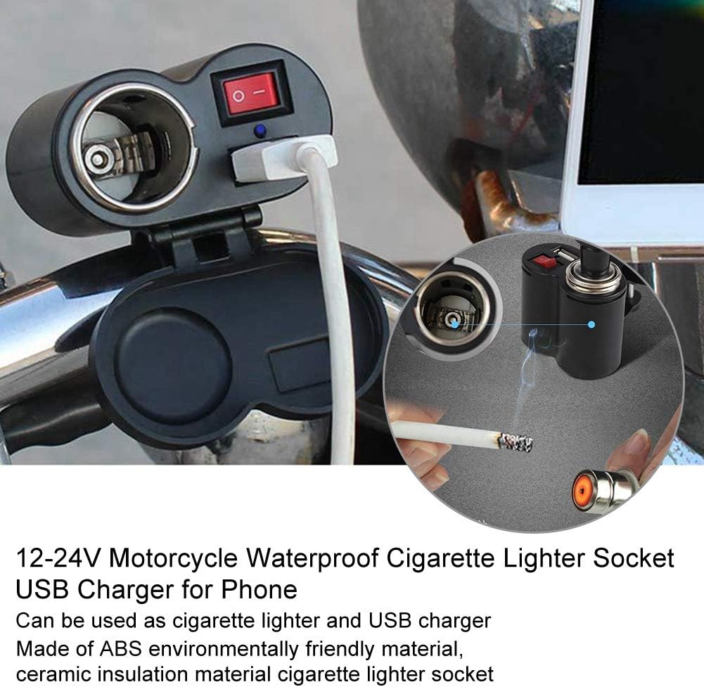 para 12 V. toma de corriente Yctze 12-24V motocicleta impermeable encendedor de cigarrillos enchufe USB toma de corriente toma de corriente
