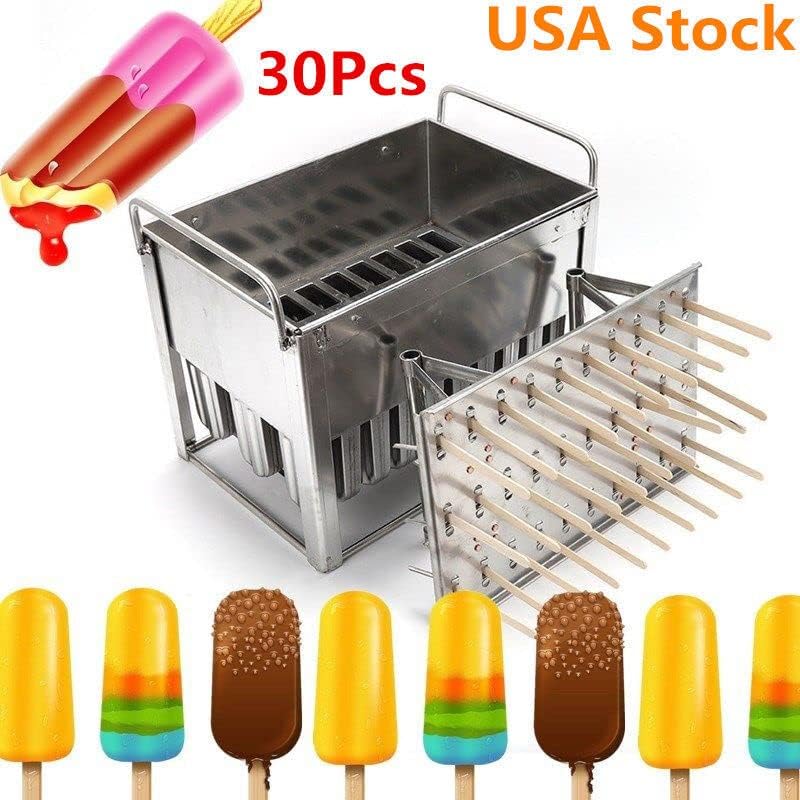 KONKENIE Acero inoxidable Ice Lolly Molds Palillo de helado de paleta titular de plata (30PCS)