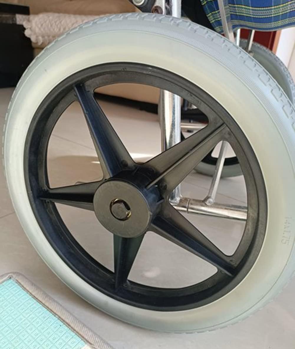 HEBEHO Piezas de repuesto de ruedas traseras de 14 x 1.75 pulgadas para silla de ruedas, conjunto de ruedas sólidas de poliuretano de 14 pulgadas