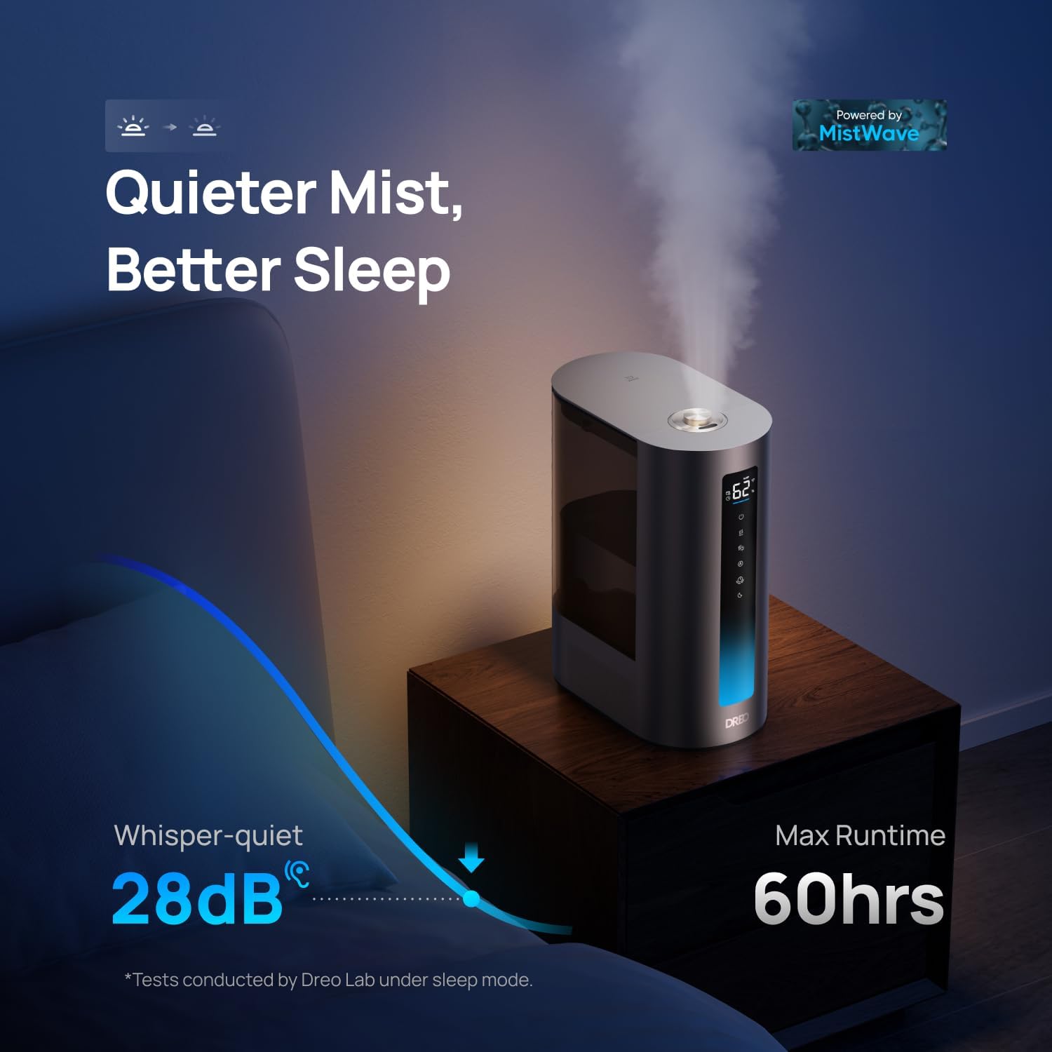 Dreo Humidificador inteligente de 6L, humidificador de niebla cálida y fría para dormitorio, llenado superior, tiempo de funcionamiento de 60 horas,