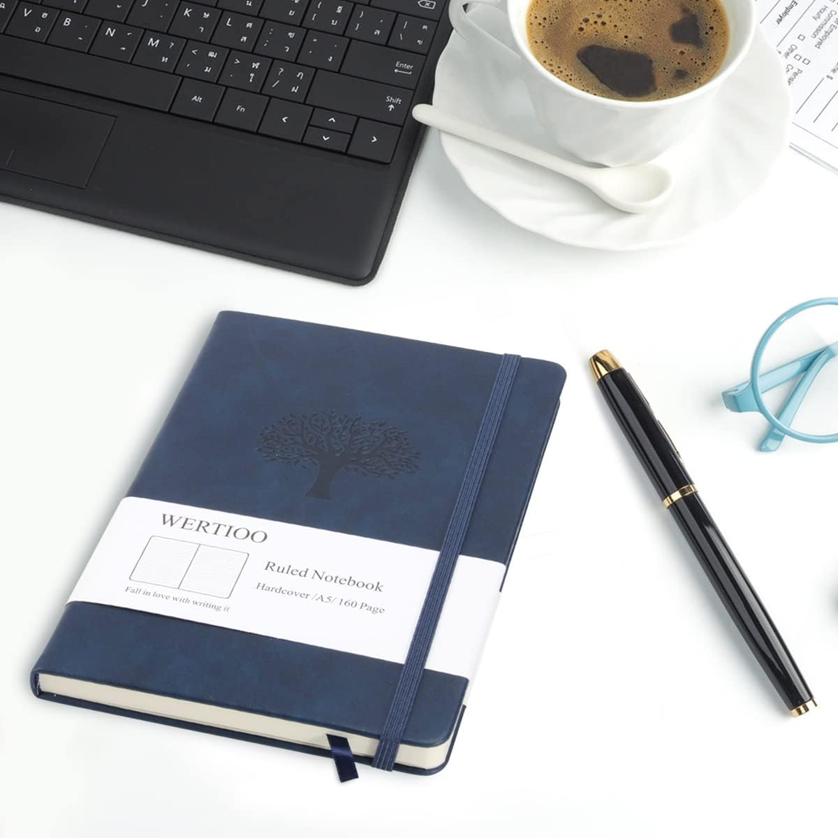 WERTIOO Cuadernos de cuero de tapa dura, cuaderno de escritura clásica A5, 160 páginas, 3.53 ozm, papel grueso, regalo de negocios para hombres y