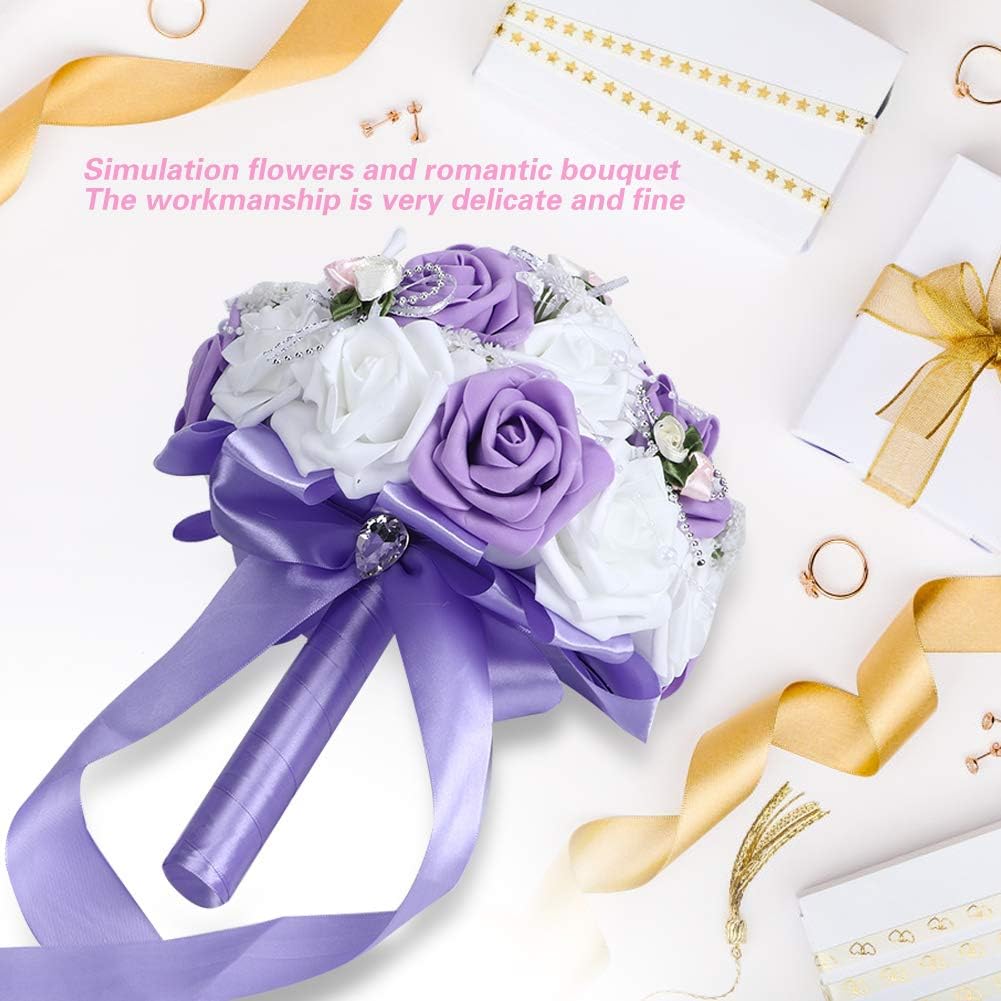 TOPINCN Ramo artificial, simulación de novia, ramo de boda, suministros de decoración para ramos de boda, centros de mesa, arreglos (morado)