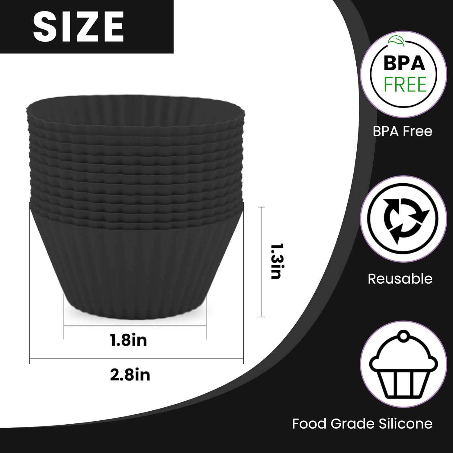 Forros de silicona para cupcakes, paquete de 12 forros de silicona para magdalenas, tazas de silicona para hornear, forros reutilizables para