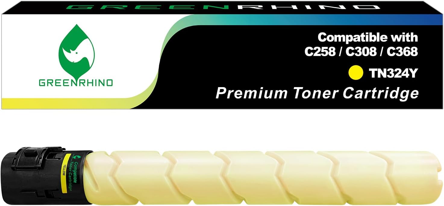 GREENRHINO Cartucho de tóner compatible de repuesto para Konica TN324 TN324Y (A8DA230) para usar para Minolta BizHub C258 C308 C368 (amarillo,