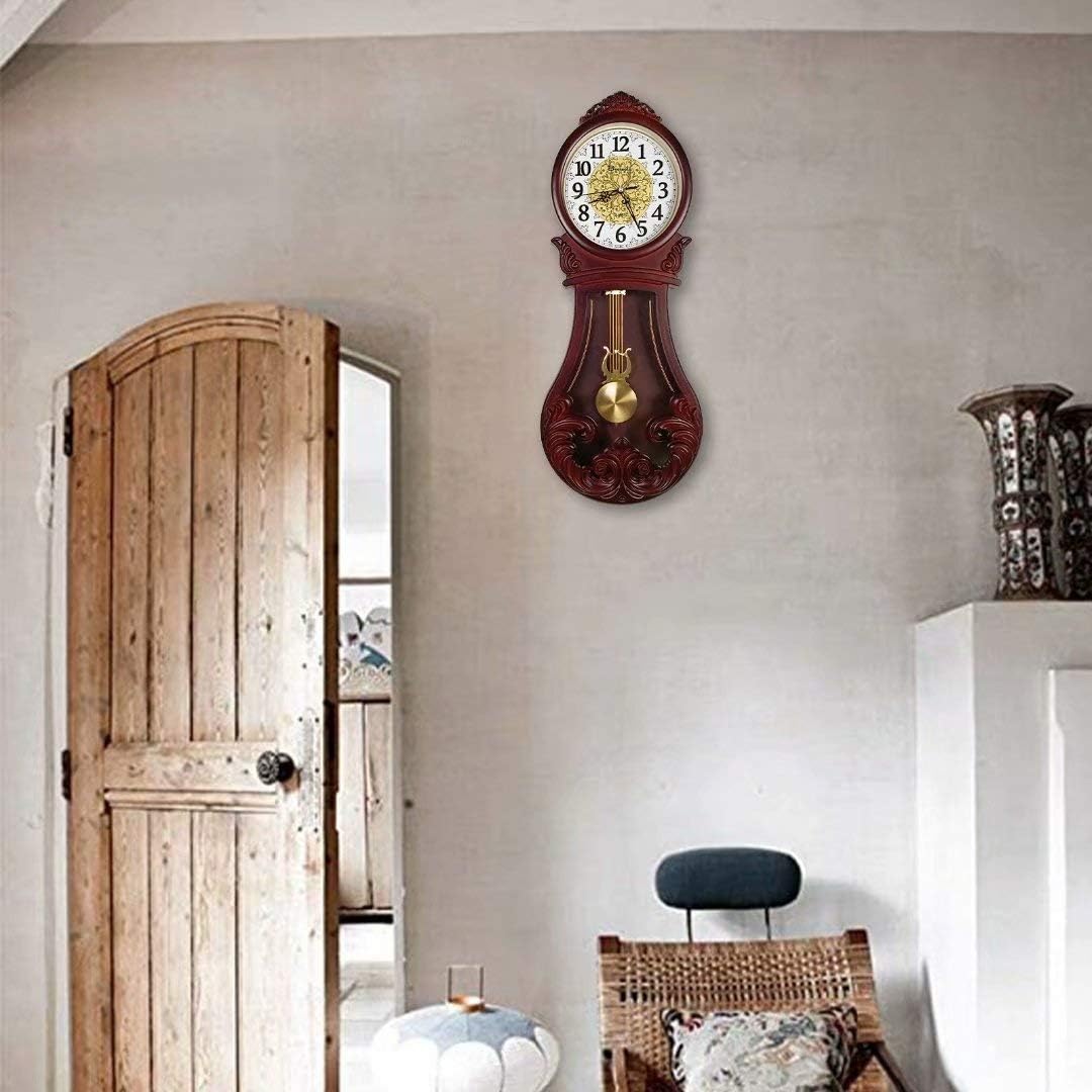 Reloj de pared con péndulo de Beesealy, reloj mecánico para abuelo, estilo retro, silencioso, para decoración de sala de estar, con péndulo, para