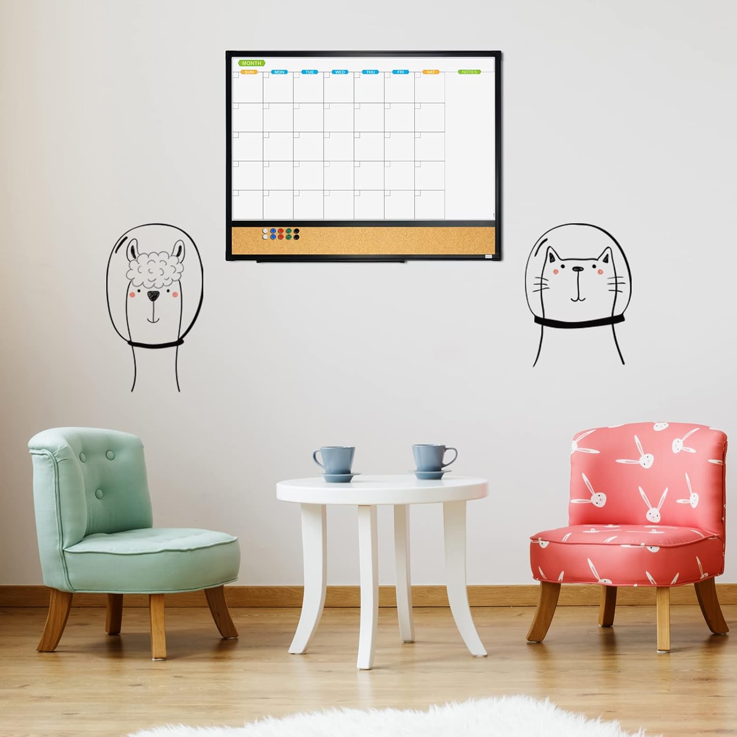 JILoffice Calendario magnético con combinación de pizarra blanca y tablero de corchos de anuncios, 24 x 18 pulgadas, paquete de 2, marco de aluminio