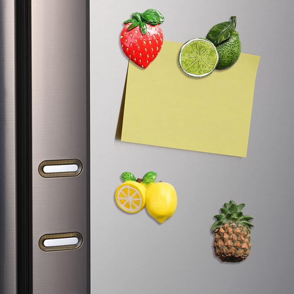 Imán de resina 3D para refrigerador de frutas, limón, fresa, piña, adornos magnéticos para refrigerador, calcomanías magnéticas para cocina, espacio