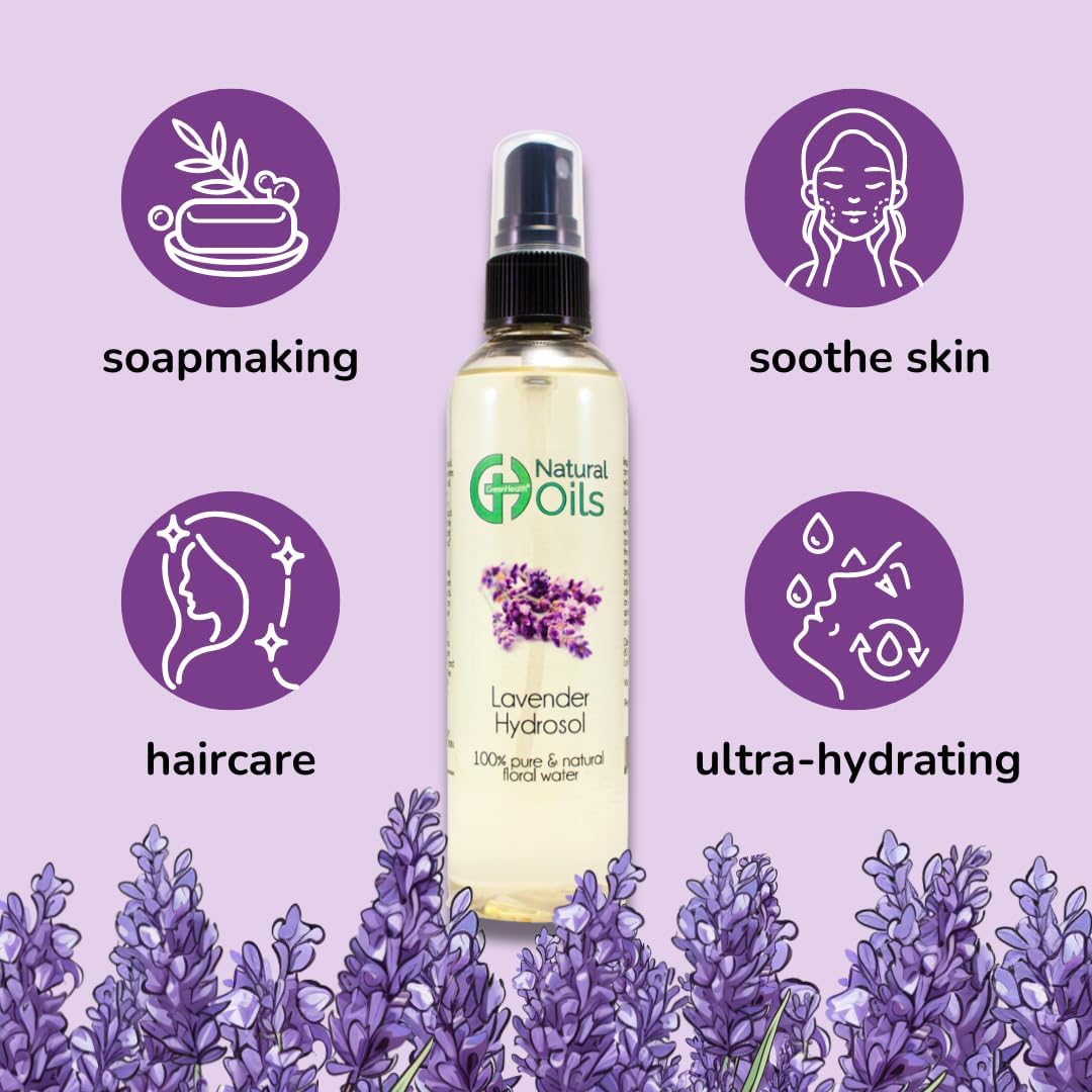 Lavender Hydrosol (agua floral)  jarra de plástico de 8 onzas líquidas con tapa  100% puro (no aceite)