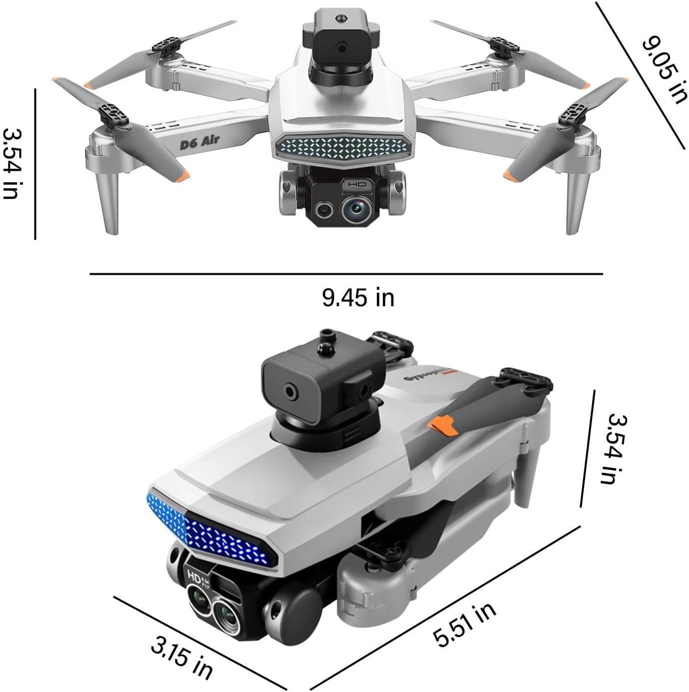 Drone RC Quadcopter con 4k HD Fpv Cámara Tres Lente Wifi Control Remoto Aéreo Drone Multirotors Start Speed Circle Fly Altitude Hold Modo sin cabeza