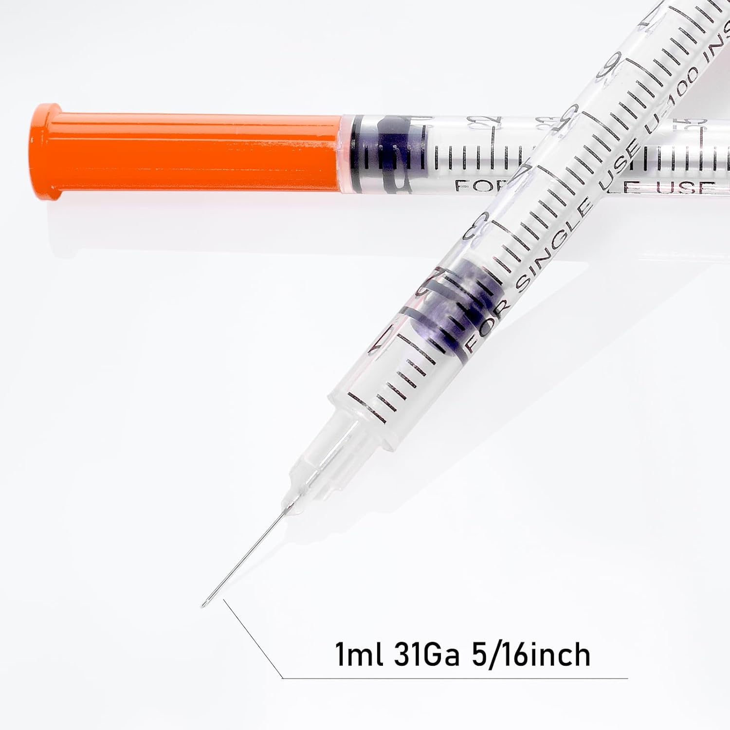 U-100 Jeringas de 1cc 1.09 oz 516″ (8mm), envueltas individualmente, paquete de 20