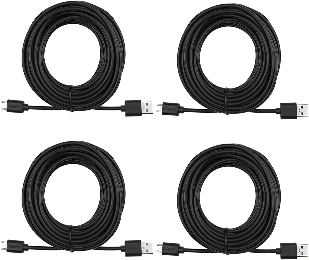 Smays Paquete de 4 cables de extensión micro USB para cámara de seguridad de 25 pies compatibles con cámara YI Home, Oculus Go, Blink Mini, color