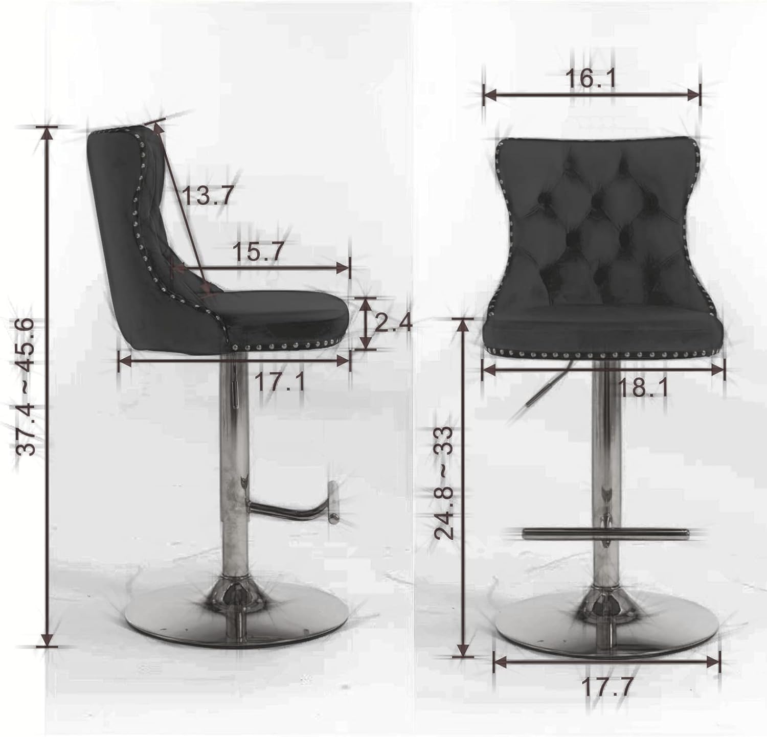 LKTART Juego de 2 taburetes de bar giratorios con altura de asiento ajustable, taburetes de bar tapizados de terciopelo con base cromada con