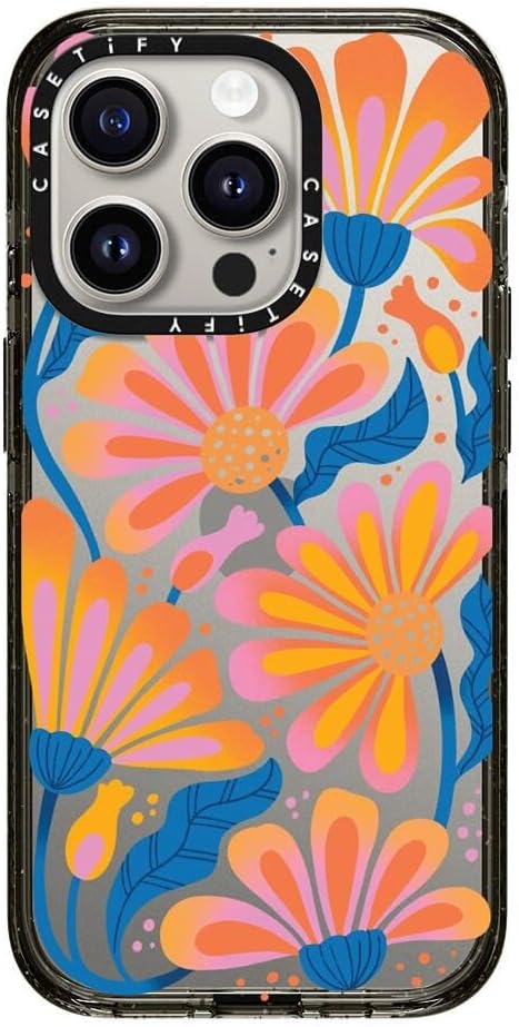 CASETiFY Funda Impact para iPhone 15 Pro 4 veces probada contra caídas de grado militar, protección contra caídas de 8.2 pies – Estampado de flores
