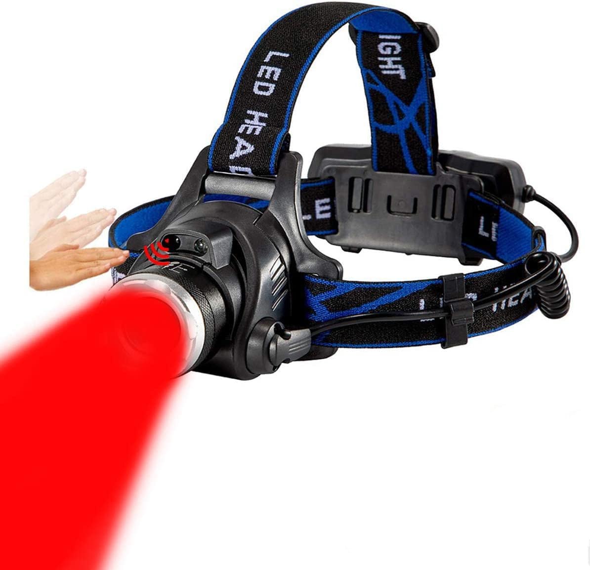 Linterna frontal recargable de 80000 lúmenes, luz roja de caza, faros LED superbrillantes, faros rojos con zoom, impermeable, 3 modos, lámpara de