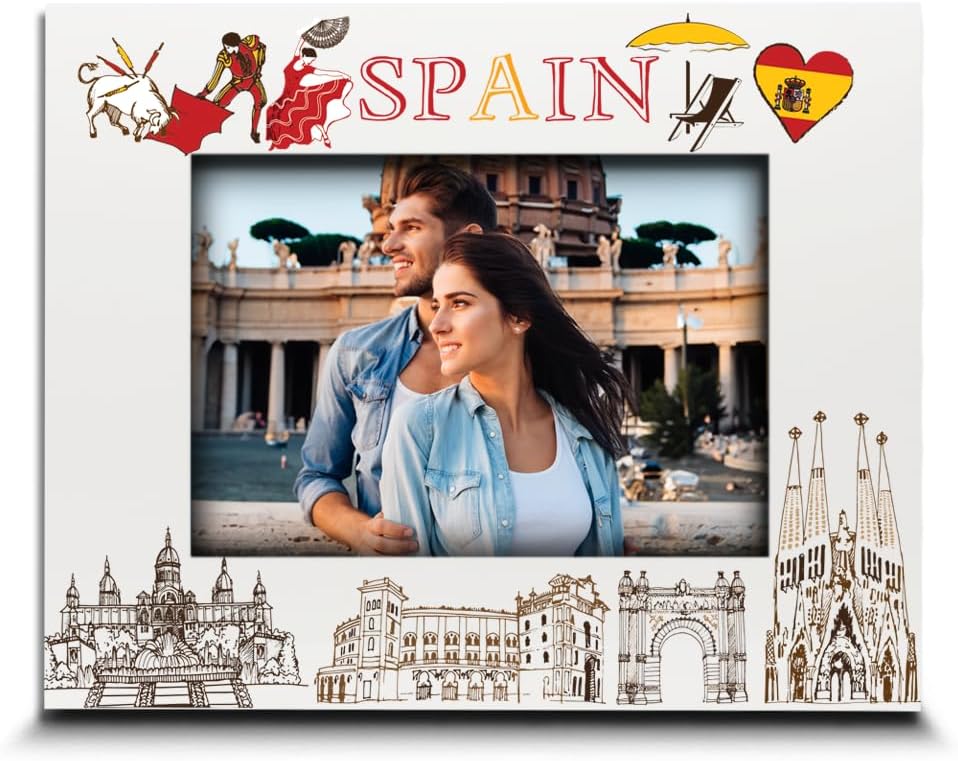 -Marco de fotos de España-Boda, Luna de Miel, Vacaciones, Aventuras en España – Juego de Diseño de Símbolos Temáticos de España con Impresión UV