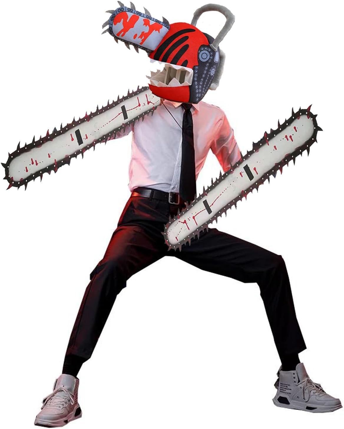 Edlike Máscara de hombre de motosierra de anime con sierra de mano, motosierra de sangre Denji casco de felpa para Halloween, fiesta de cumpleaños,