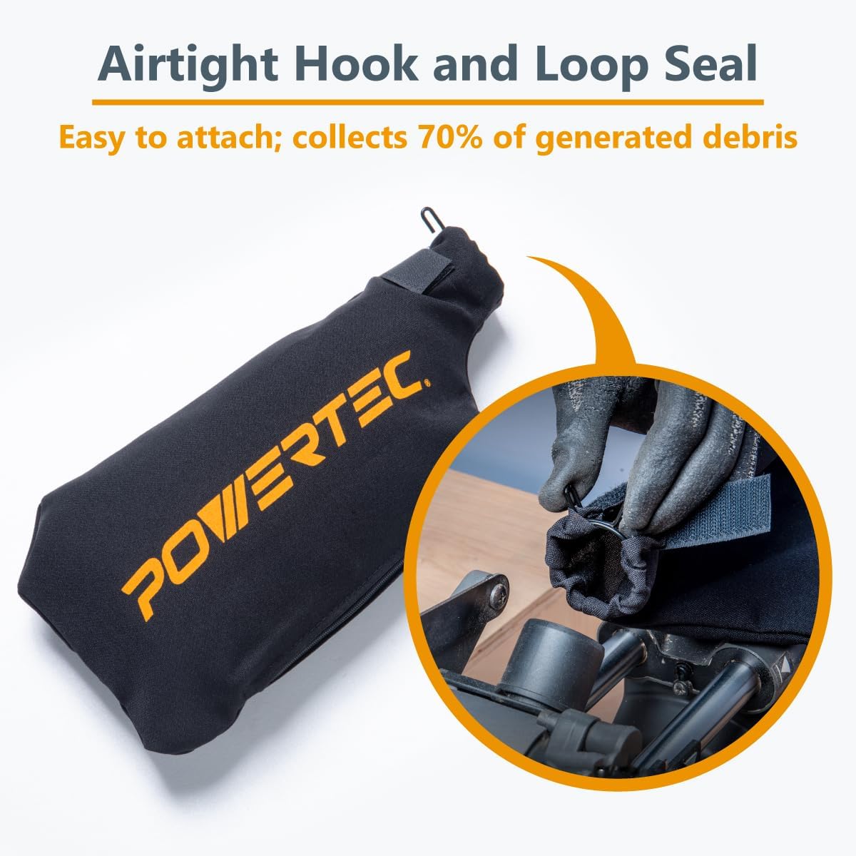 POWERTEC Bolsa colectora de polvo para sierra ingletadora de 10 pulgadas, 12 pulgadas, se adapta a puertos de polvo nominales de 2.5 pulgadas, se