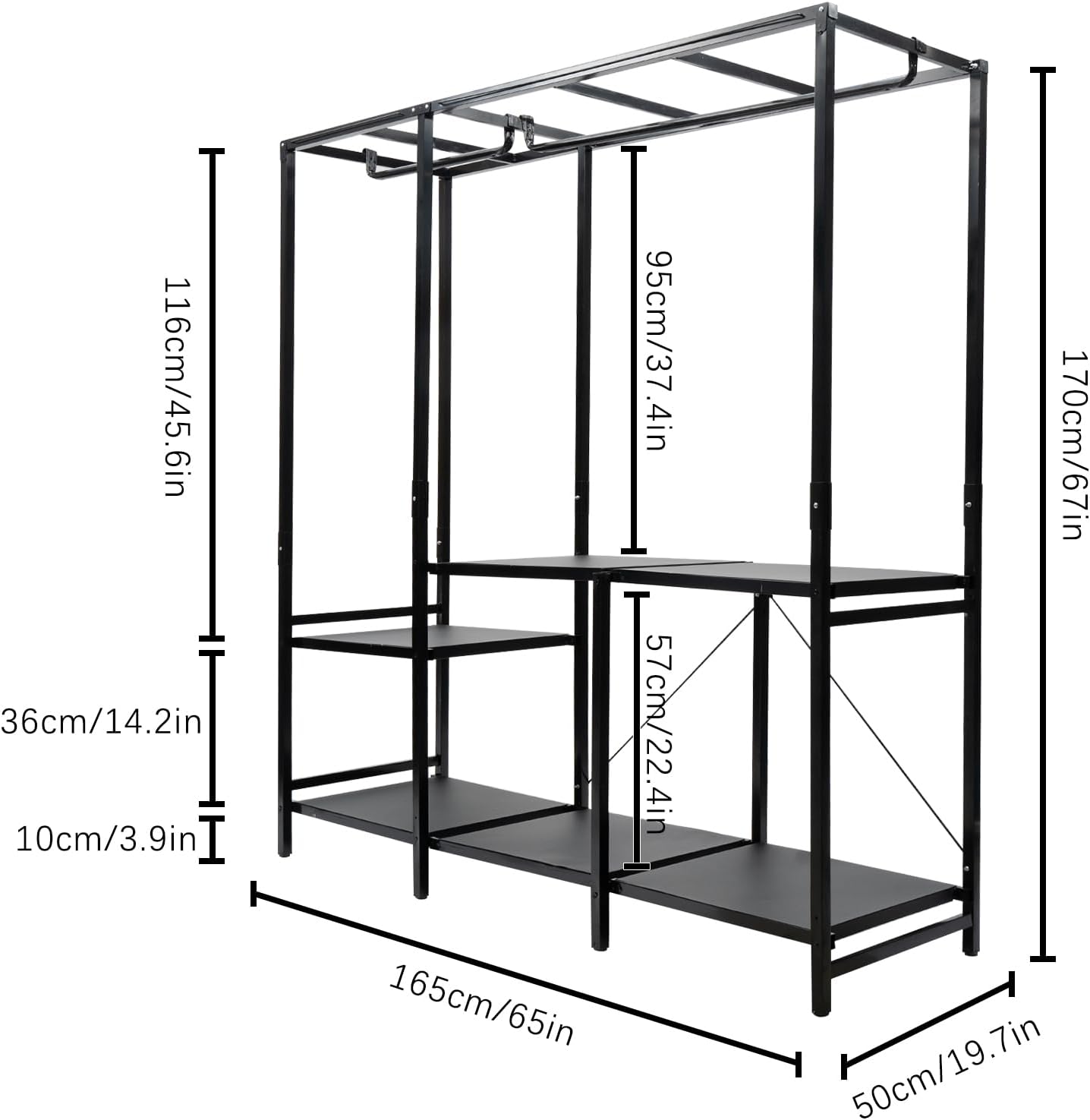 Organizador de armario de pie, resistente con estantes de almacenamiento, acero al carbono y cubierta de tela Oxford, a prueba de polvo, estante de