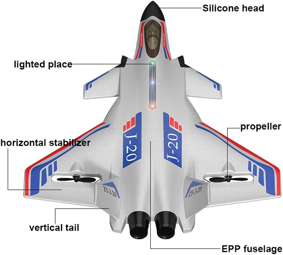 Avión RC Fighter Jet con control remoto, control de 2.4 GHz, distancia de vuelo de 116.8 pies, cuerpo ligero y flexible resistente a los impactos,