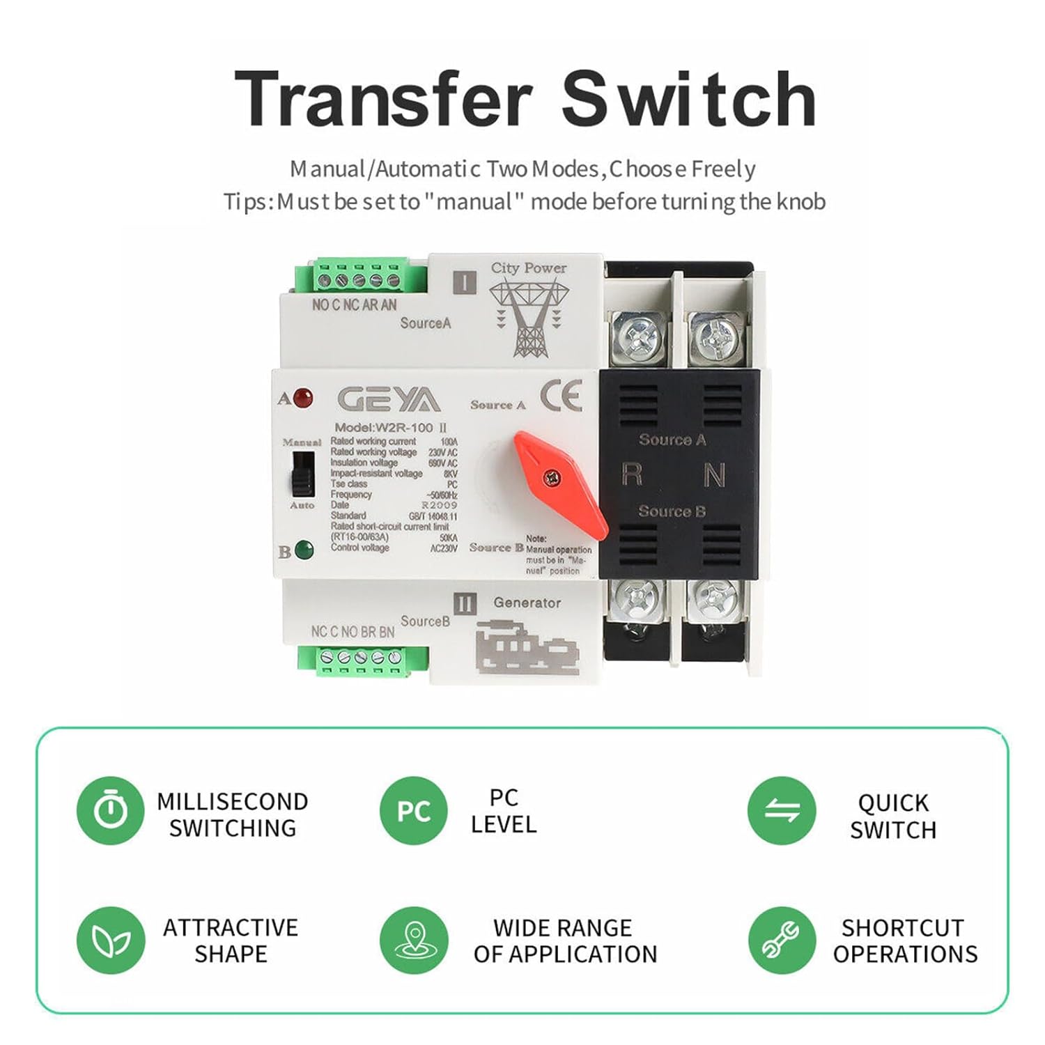 Interruptor de transferencia automática trifásico ATS 63A 110V Interruptor de transferencia de energía DIN montado en riel controlador eléctrico