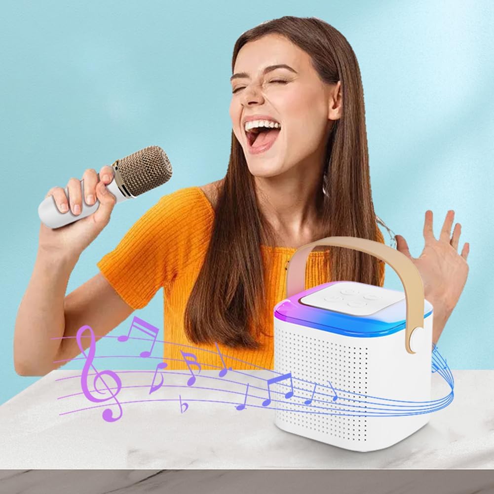 Mini máquina de karaoke para adultos y niños, altavoz portátil de karaoke Bluetooth con micrófono inalámbrico y luces LED, regalos de karaoke para
