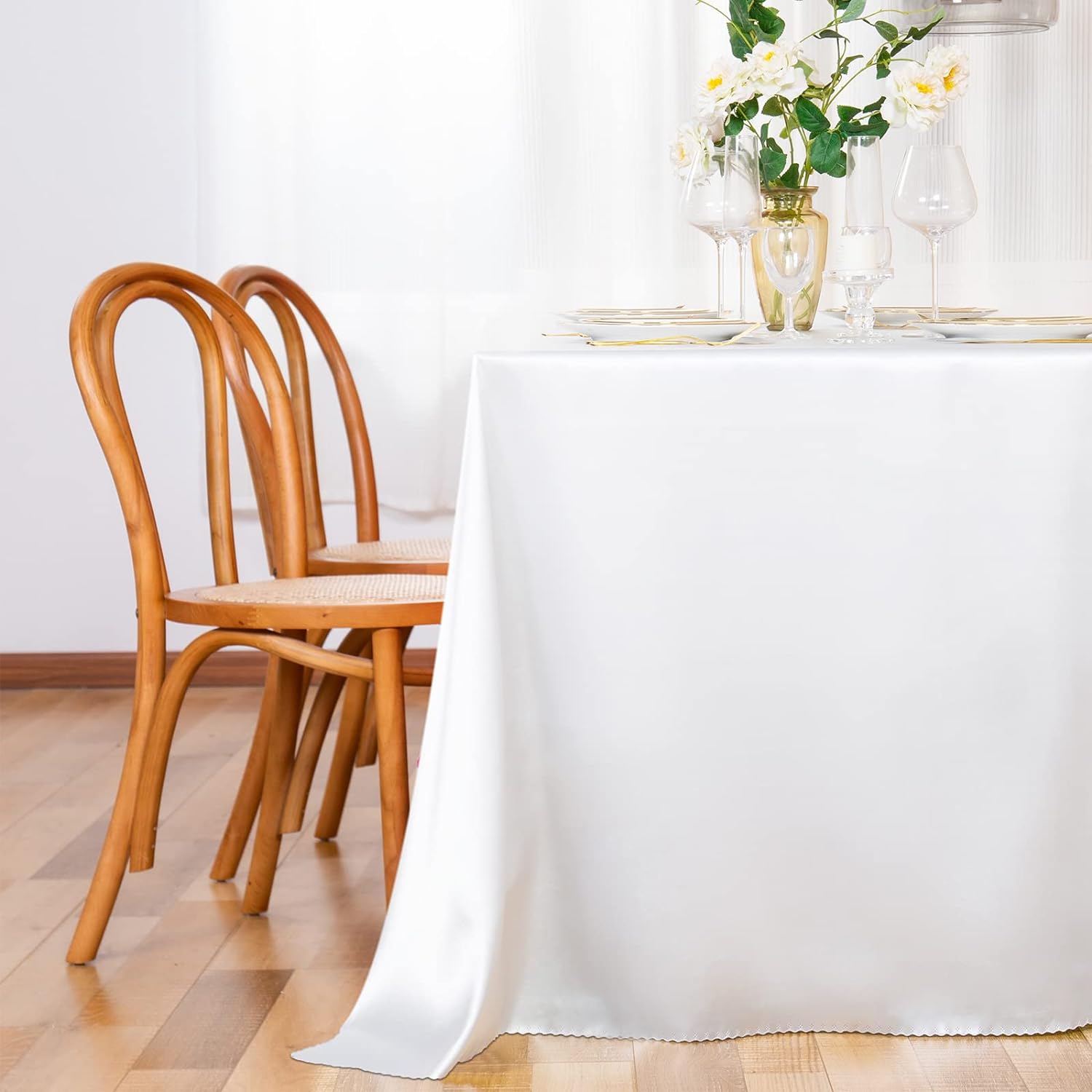 Paquete de 6 manteles rectangulares de satén blanco de 60 x 102 pulgadas, manteles de satén de seda brillante, decoración de mesa suave para bodas,