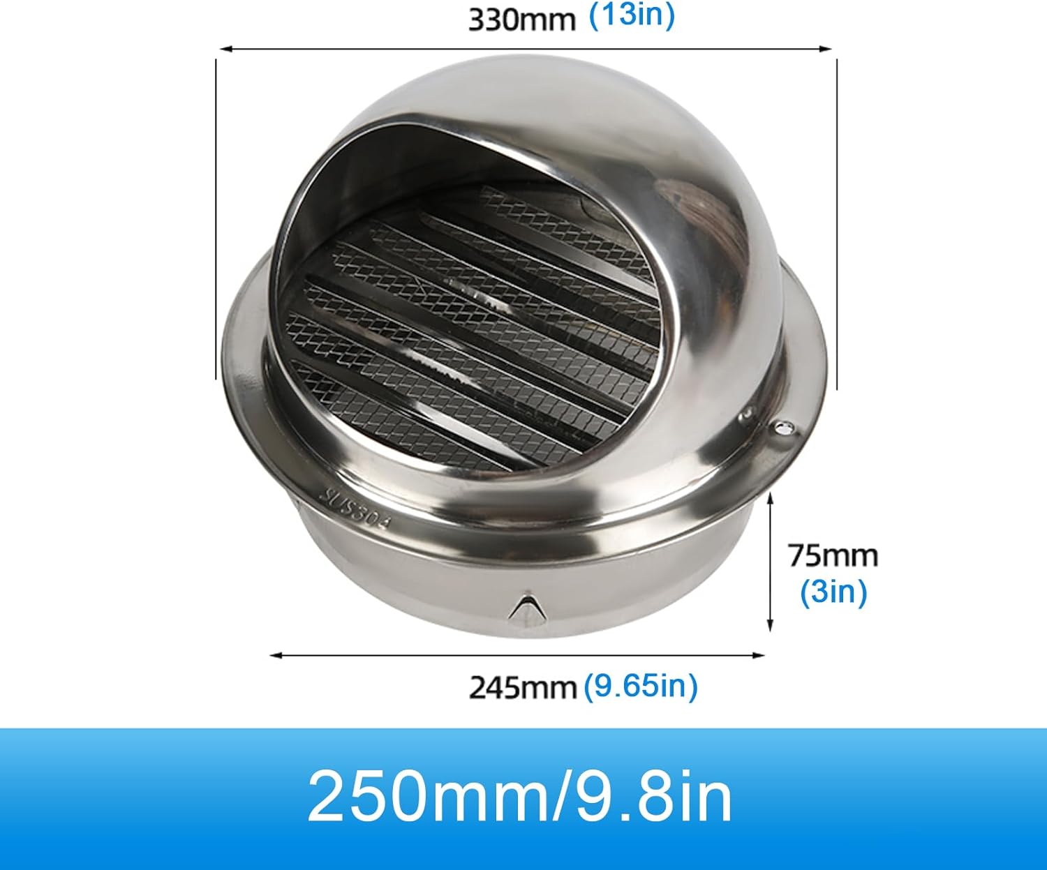 Capó de acero inoxidable 304, tapa redonda de ventilación de aire, campana de escape de baño, tapa de lluvia de chimenea, tapa de ventilación de