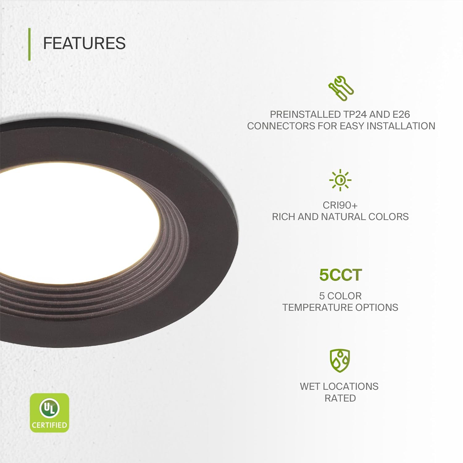 ASD Retrofit – Iluminación LED empotrable de 4 pulgadas, 9 W, 700 lúmenes, regulables, para techo, regulables, de 2700 K-5000 K, ajustable, CRI90,