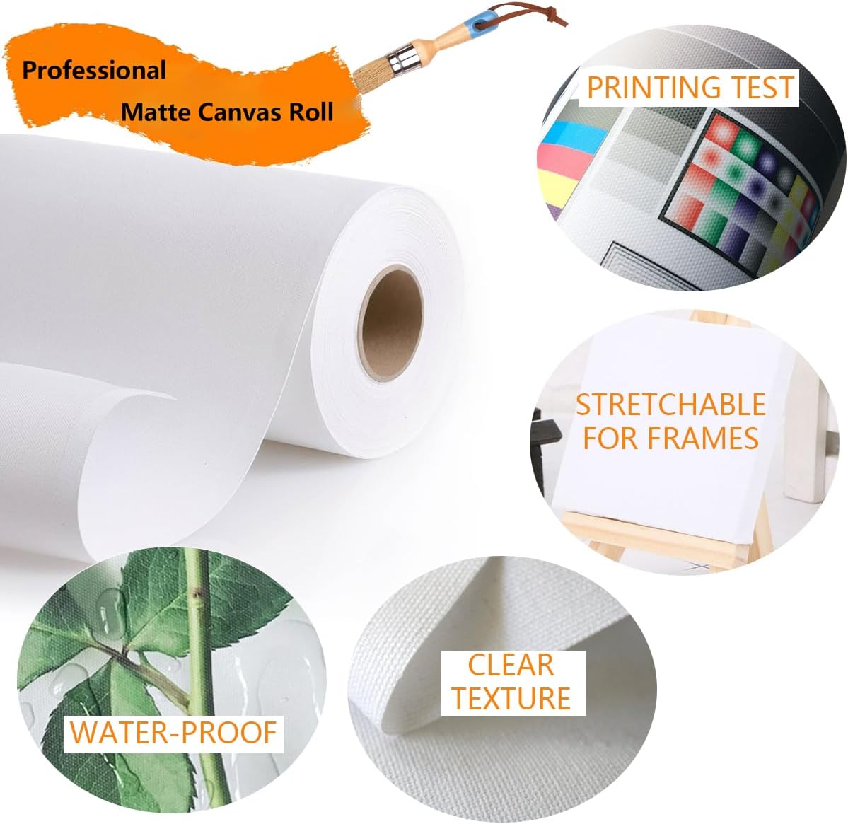 Rollo de lona de polialgodón de 14.82 ozm para impresión de inyección de tinta Epson Canon HP, acabado mate profesional para acrílico, óleo,
