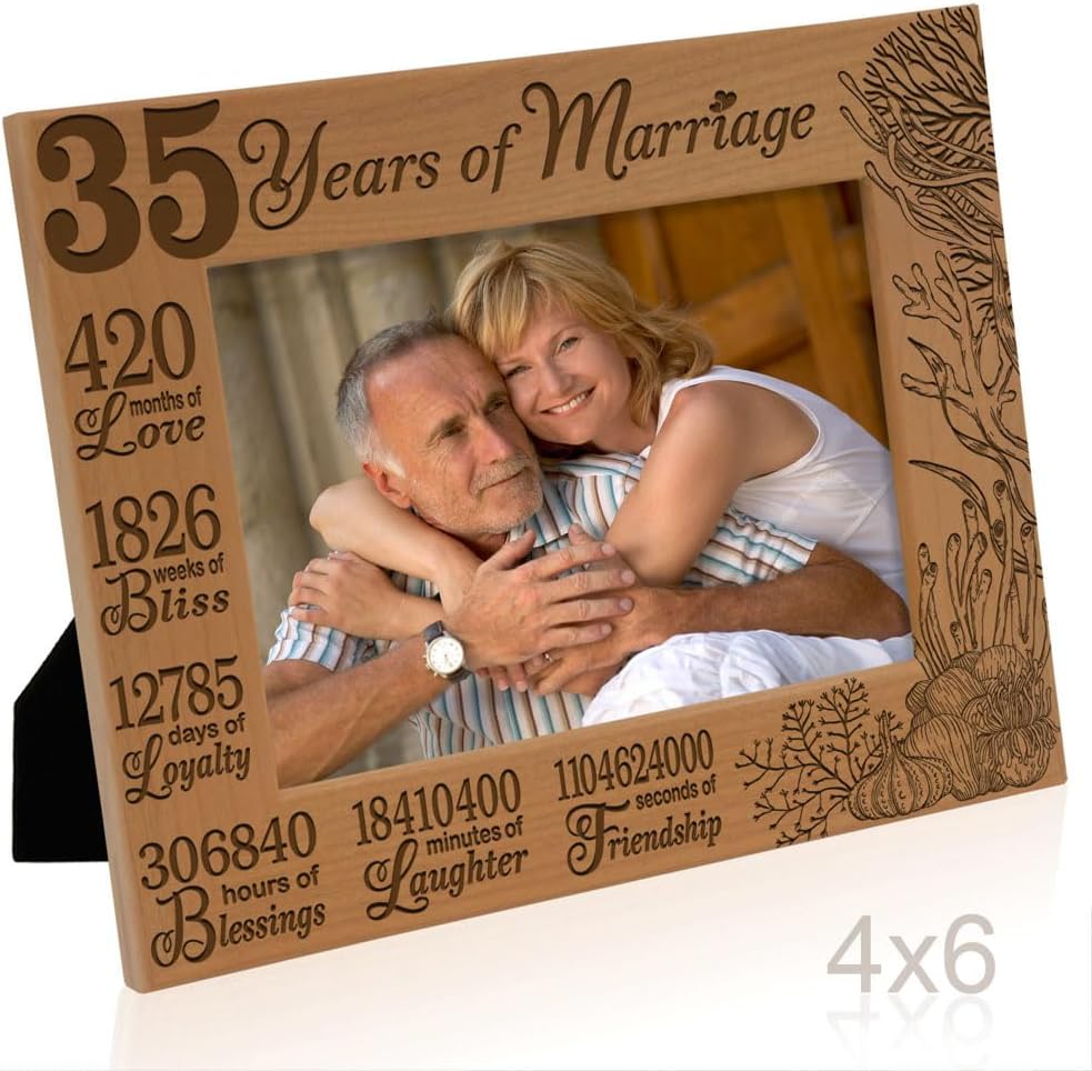 KATE POSH Marco de fotos 35 años de matrimonio, aniversario tradicional de coral para marido y esposa, parejas (4 x 6 pulgadas, horizontal)