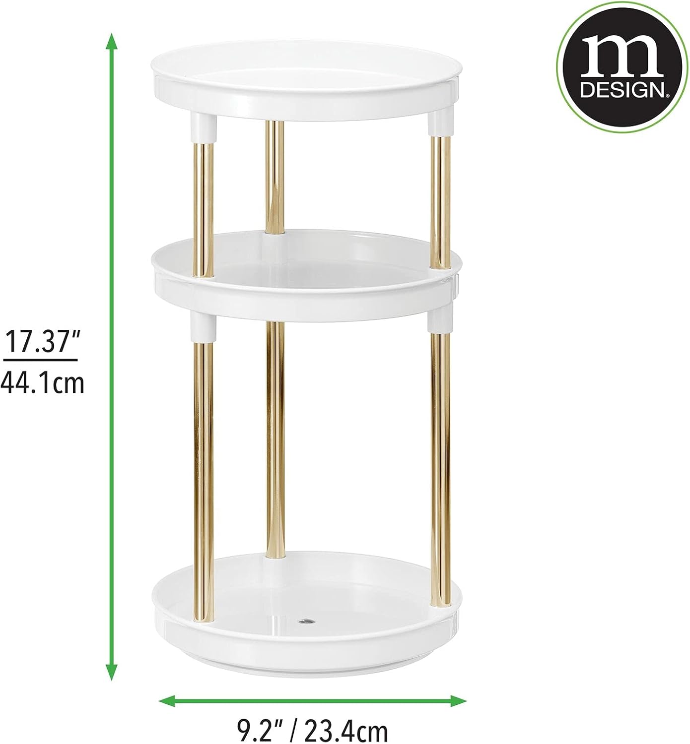 mDesign Spinning Lazy Susan 360 – Organizador de maquillaje giratorio de 3 niveles – Organizador de cosméticos de belleza para tocador de baño,