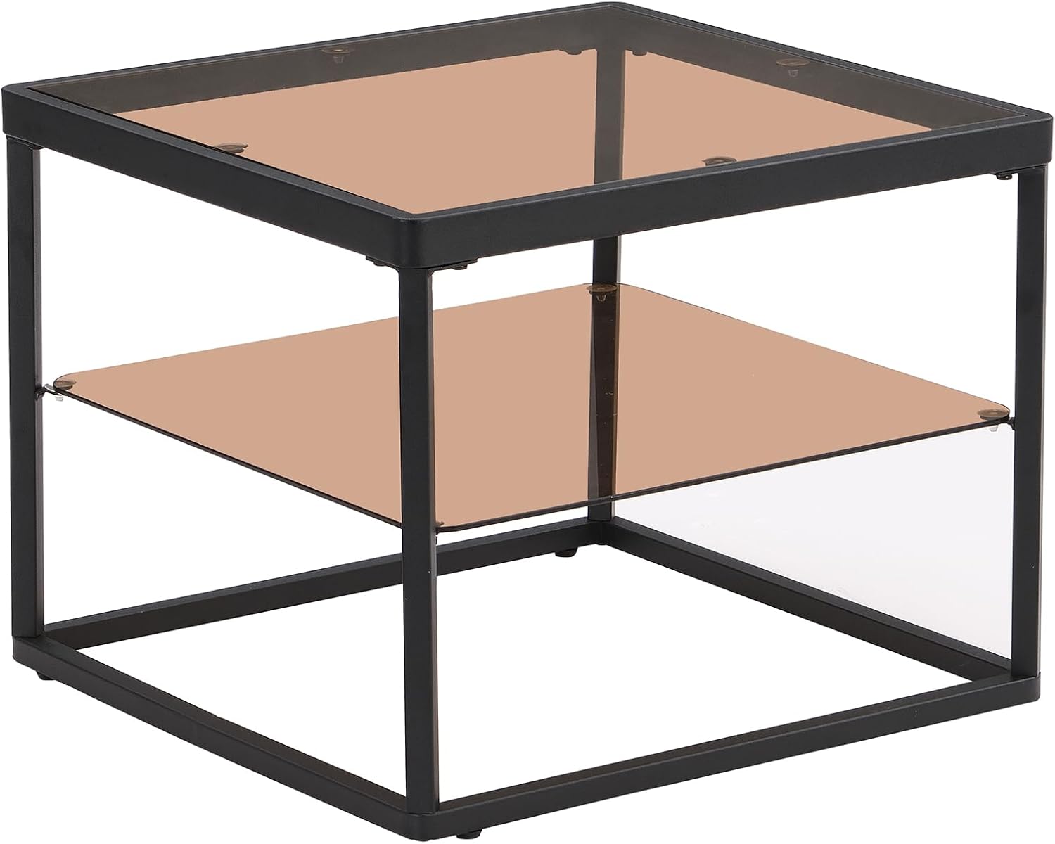 Merax Juego de mesa auxiliar anidada con diseño de combinación alta y baja, mesa de cóctel moderna de vidrio templado marrón con marco de metal,