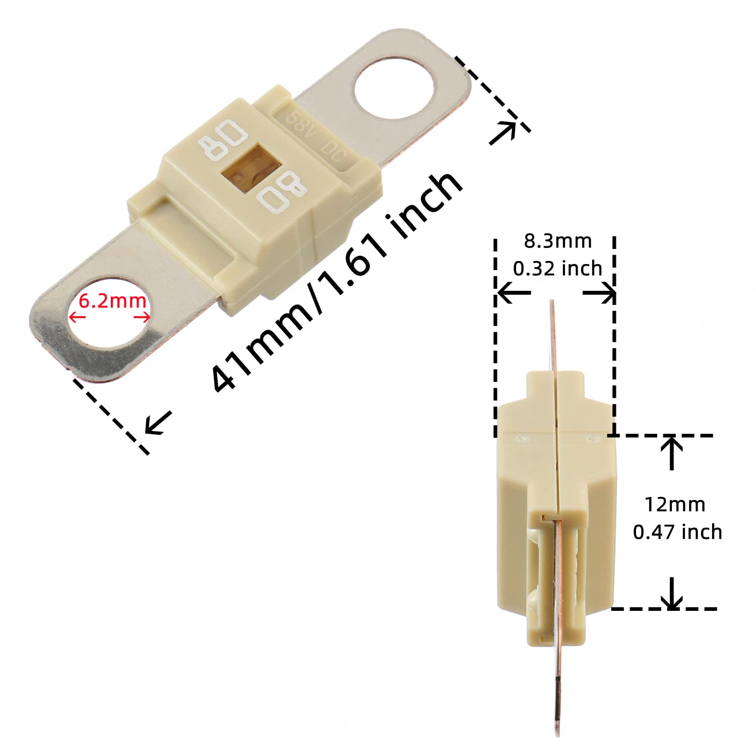 BOJACK Fusible AMIMidi 80A Fusible de alta corriente atornillado de 80 amperios para automóviles, camiones, vehículos de construcción, autobuses,