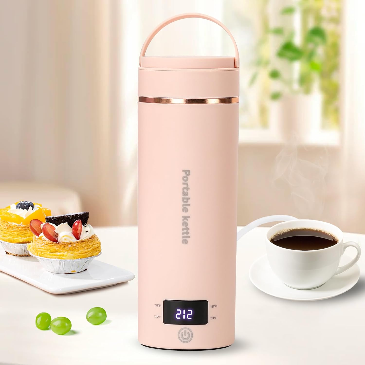 Hervidor eléctrico de viaje, mini tetera portátil, pequeña caldera de agua caliente con 4 ajustes de temperatura, acero inoxidable 304, agua de