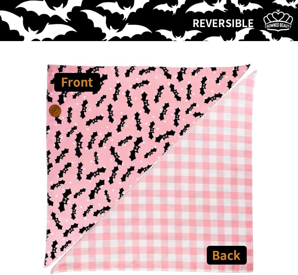 CROWNED BEAUTY Bandanas de Halloween reversibles para perros, paquete de 2 unidades, juego de murciélago fantasma, bufandas triangulares ajustables