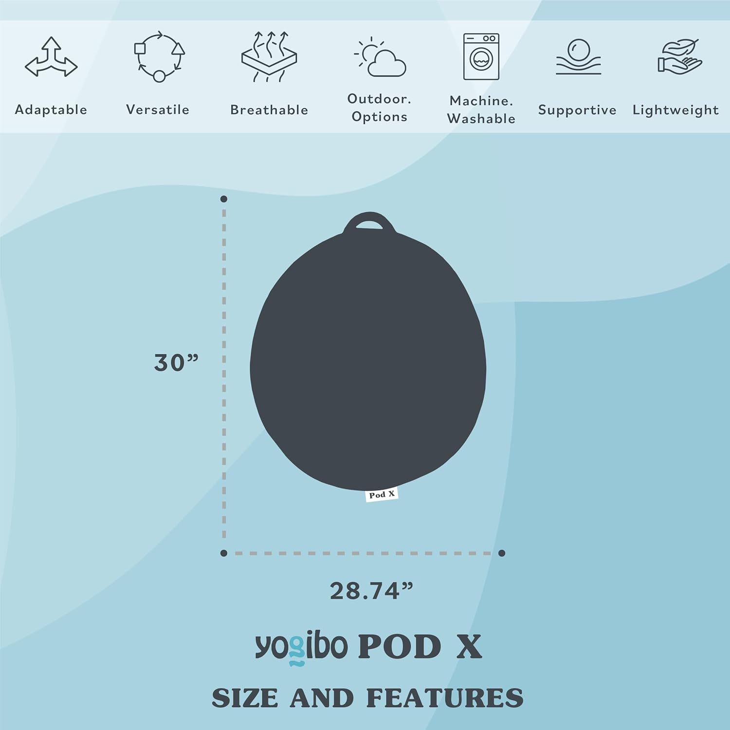 Yogibo Pod X – Puf pequeño para adultos y adolescentes con relleno, suave, afelpado, cómodo, sensorial, funda lavable, arcoíris