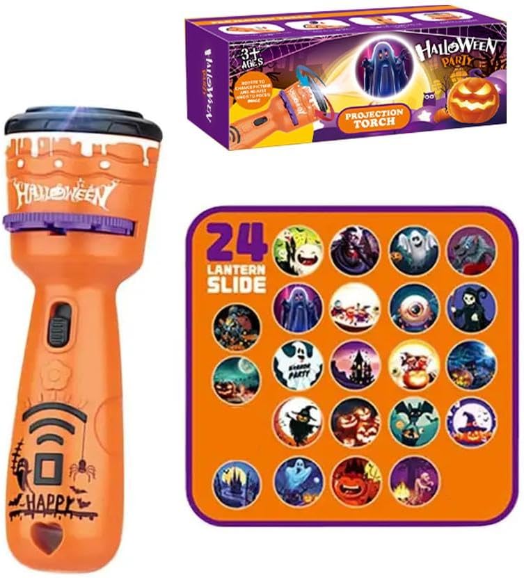 WSRRDRECVHi Proyector de linterna de Halloween para niños, proyector de diapositivas, luz de proyección de antorcha para dormir, juguetes educativos