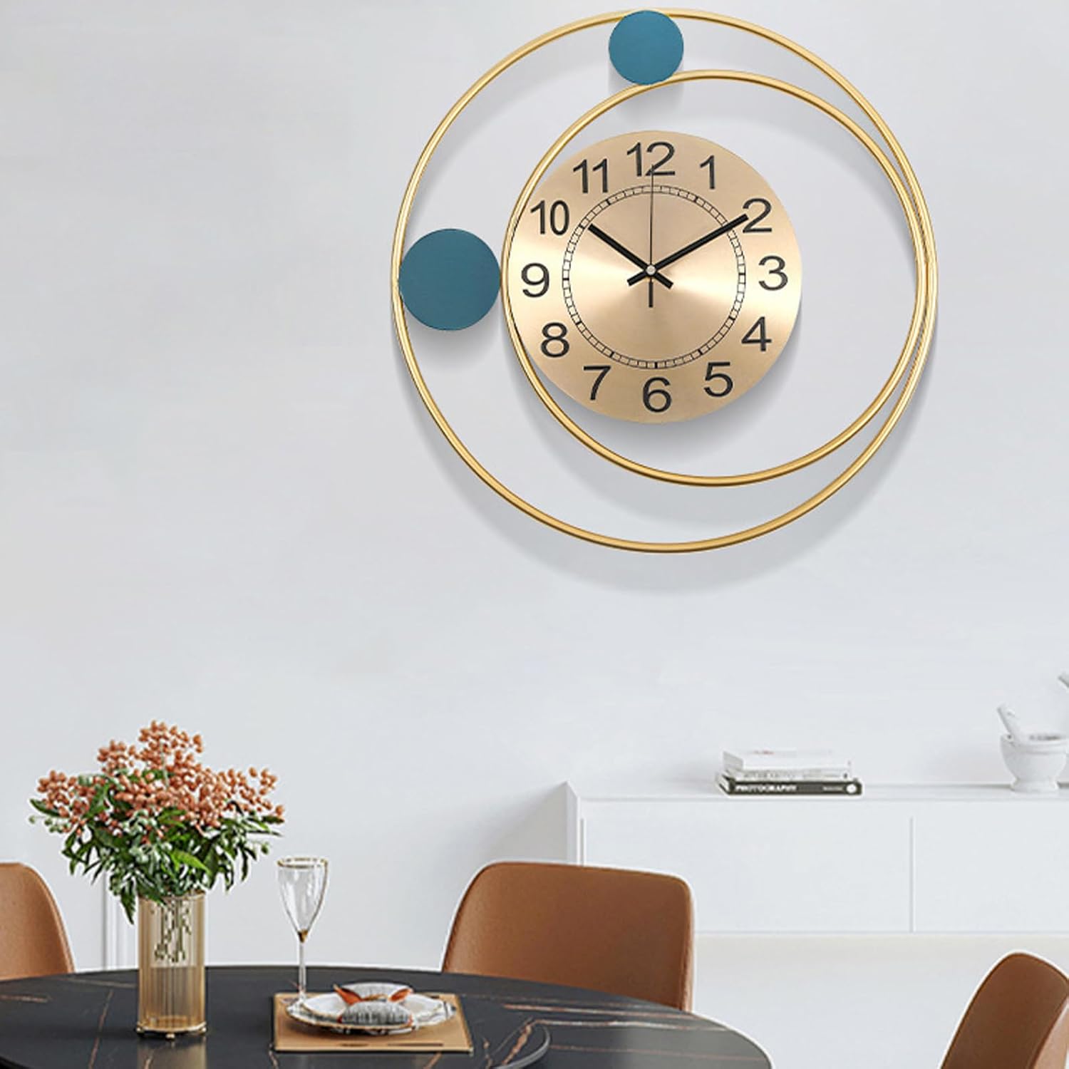 Reloj de pared de estilo decorativo y marco de metal, reloj de arte moderno de 16.54 x 16.54 pulgadas, oro para decoración del hogar, reloj de pared